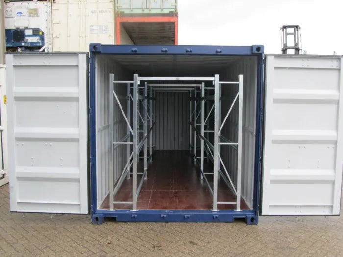 20ft tire storage container (fitted with shelving)